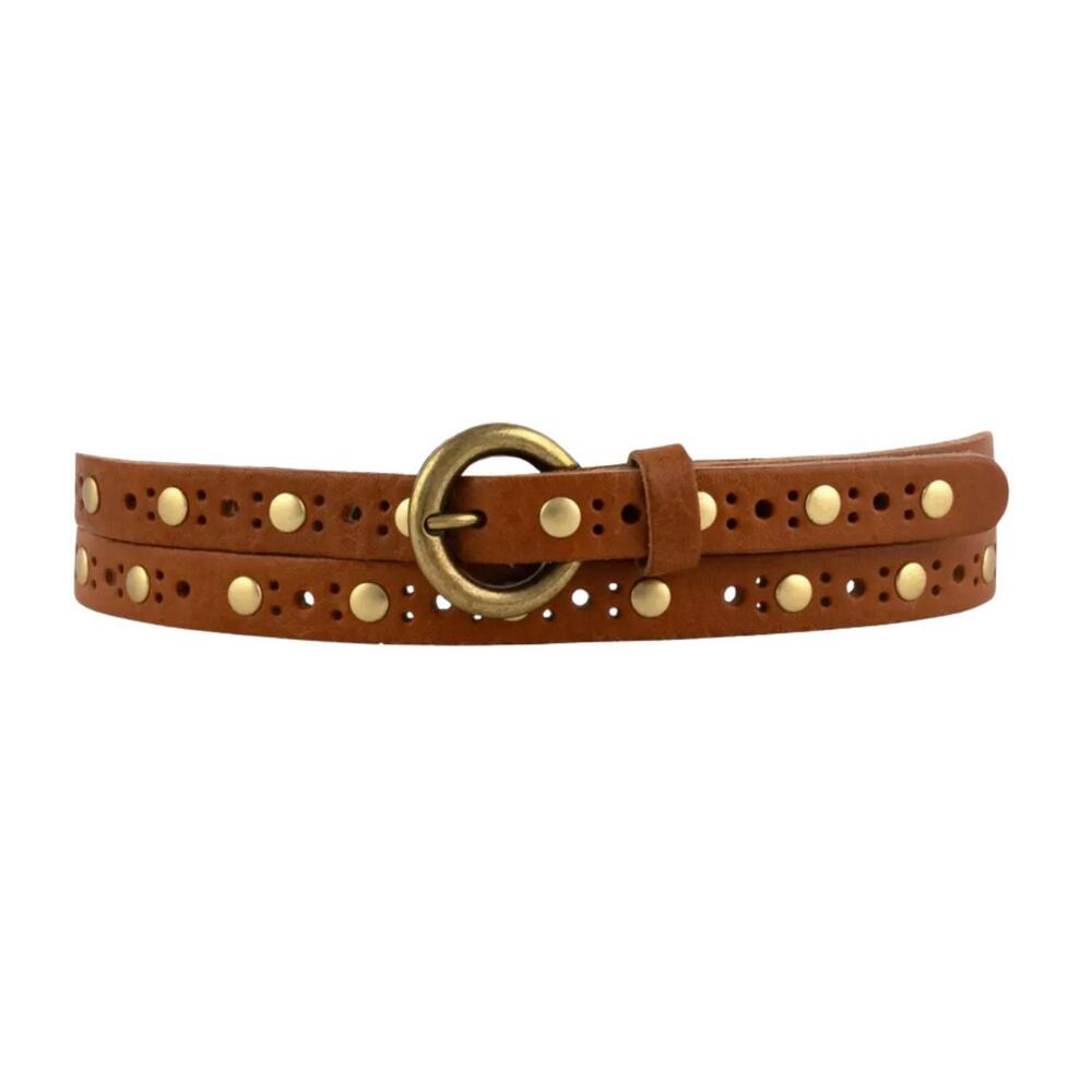 NEW AMSTERDAM HERITAGE women's chloe vintage studded skinny belt in cognac